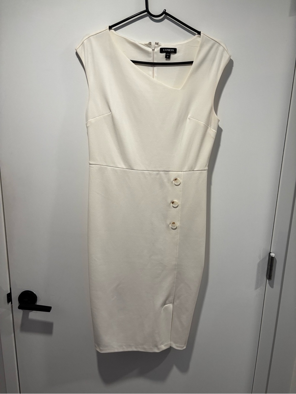 Express Cream Cap-Sleeve Sheath Dress with Side Buttons